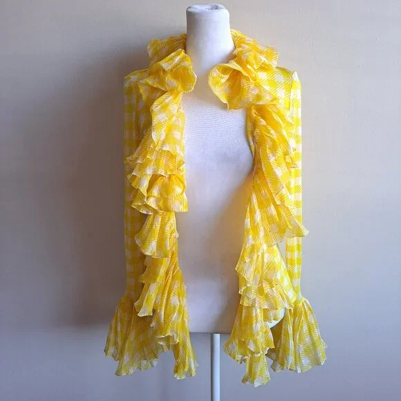 Roberto Cavalli Yellow Ruffle Sheer Silk Blouse Size 38 / XS - Picture 9 of 16